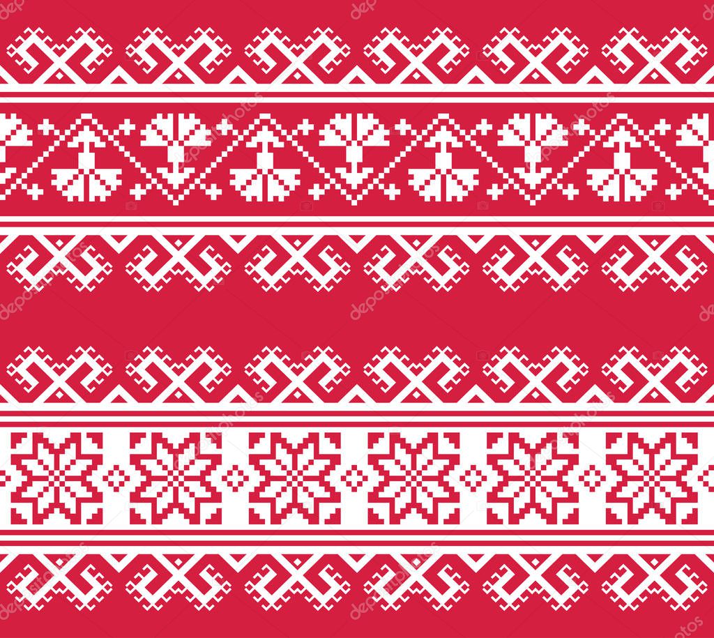 Ukrainian or Belarusian folk art embroidery pattern in red an white 