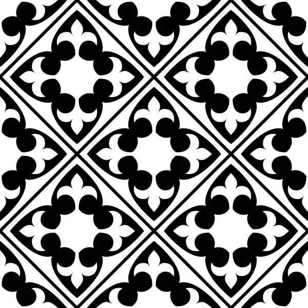 Spanish and Portuguese tile pattern, Moroccan tiles design, seamless black and white - Azulejo — Stock Vector