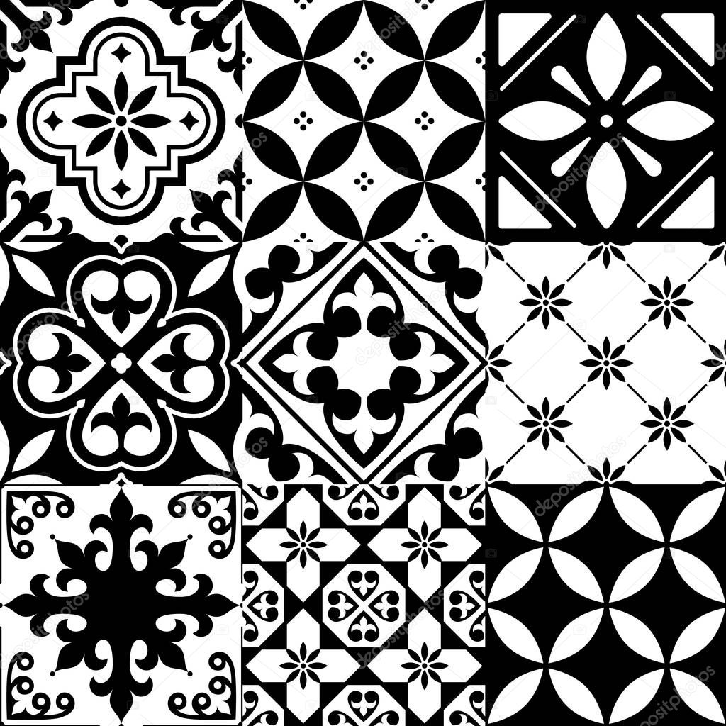 Spanish tiles, Moroccan tiles design, seamless black pattern  