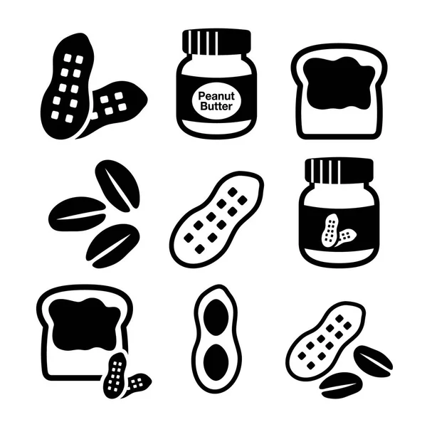 Amendoim, manteiga de amendoim - conjunto de ícones vetoriais alimentares — Vetor de Stock