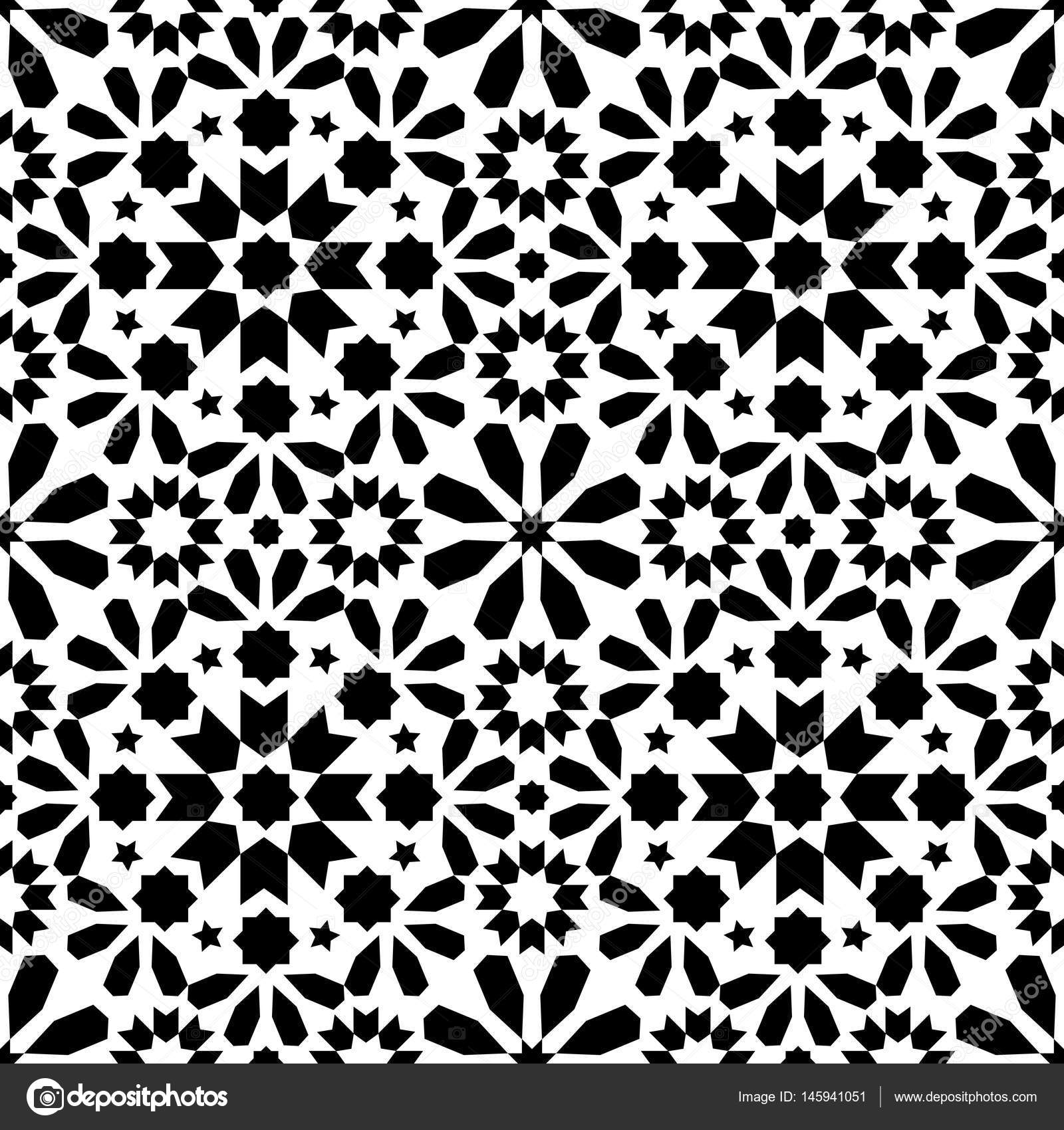 Geometric Seamless Pattern Moroccan Tiles Design Black Geometric Seamless Pattern Moroccan Tiles Design Black Tile Background Stock Vector