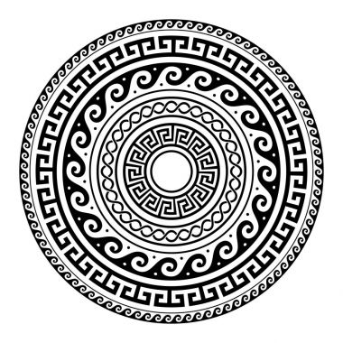 Antik Yunan yuvarlak anahtar deseni - daha dolambaçlı sanat, mandala siyah şekil