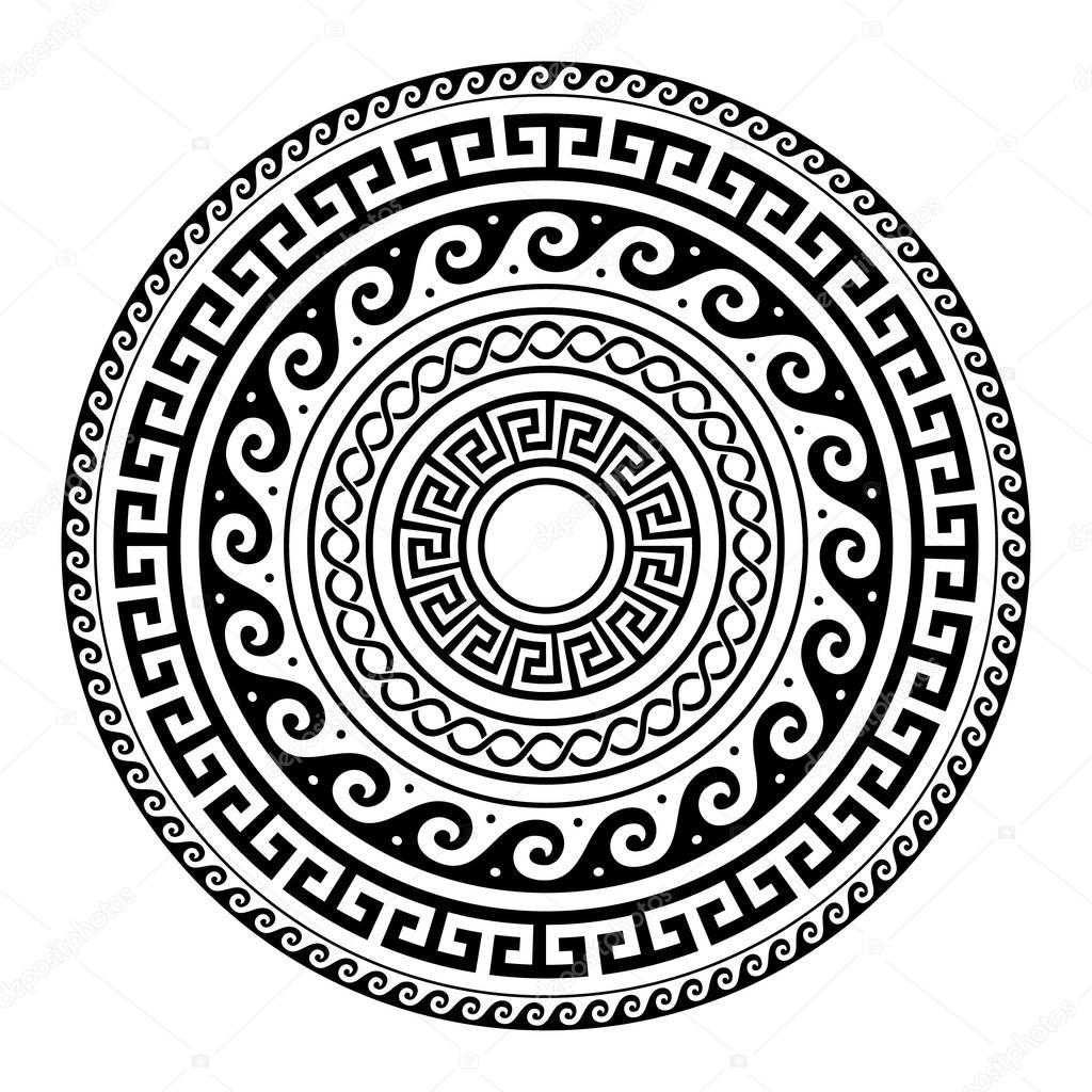 Ancient Greek round key pattern - meander art, mandala black shape
