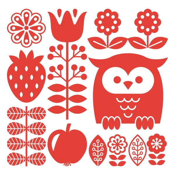 핀란드어 영감 민속 예술 붉은 패턴-스 칸디 나 비아, 북유럽 스타일 — 스톡 벡터
