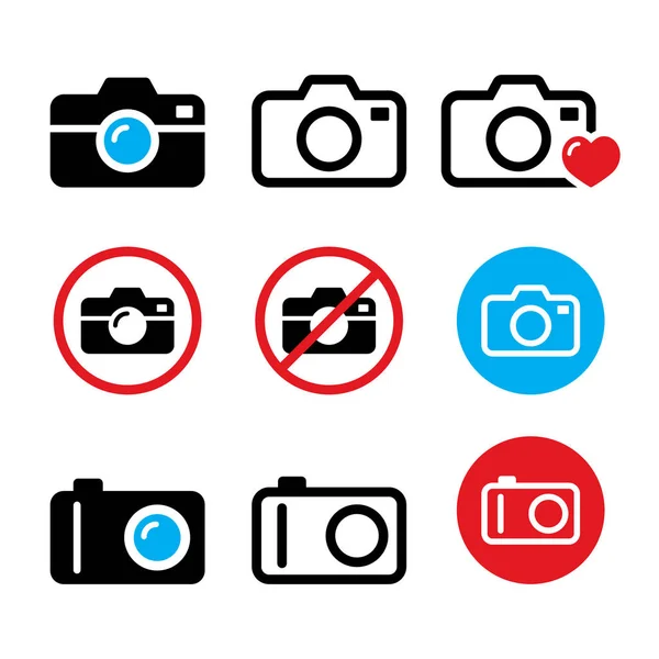 Camera, foto's, geen camera teken vector icons set — Stockvector