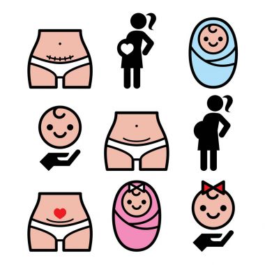  Caesarean section, c-section, pregnant woman, baby icons set  clipart