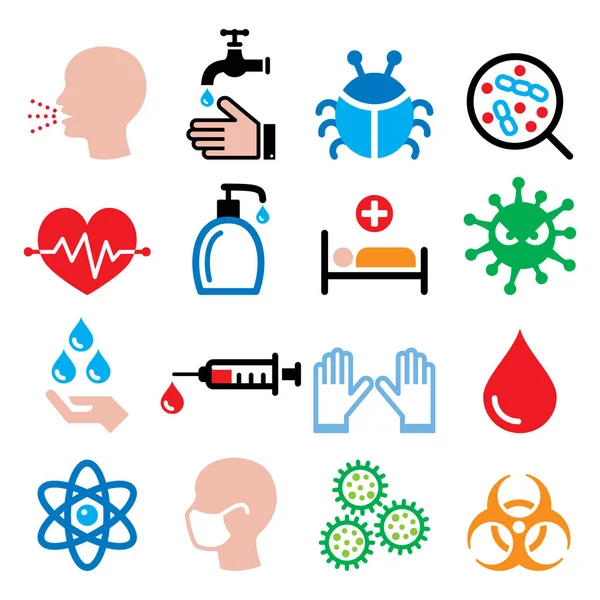 Infection, virus, sickness, getting flu icons set — Stock Vector