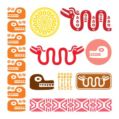 Aztec animals, Mayan snake, ancient Mexican design set  clipart