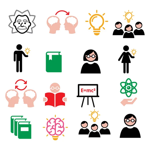 Science, knowledge, creative thinking, ideas vector icons set — Stock Vector