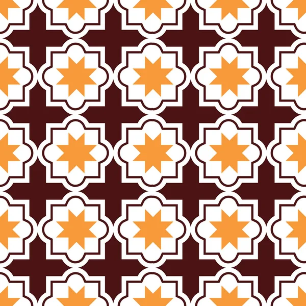Марокканская плитка дизайн, бесшовный коричневый и оранжевый узор, геометрический фон — стоковый вектор