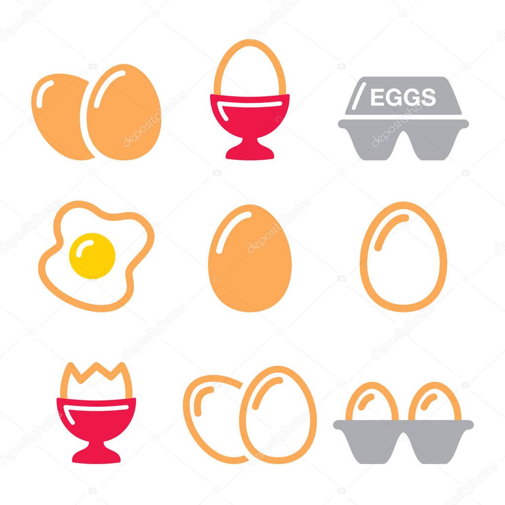  Eggs icons, fried egg, egg box - breakfast icons set 