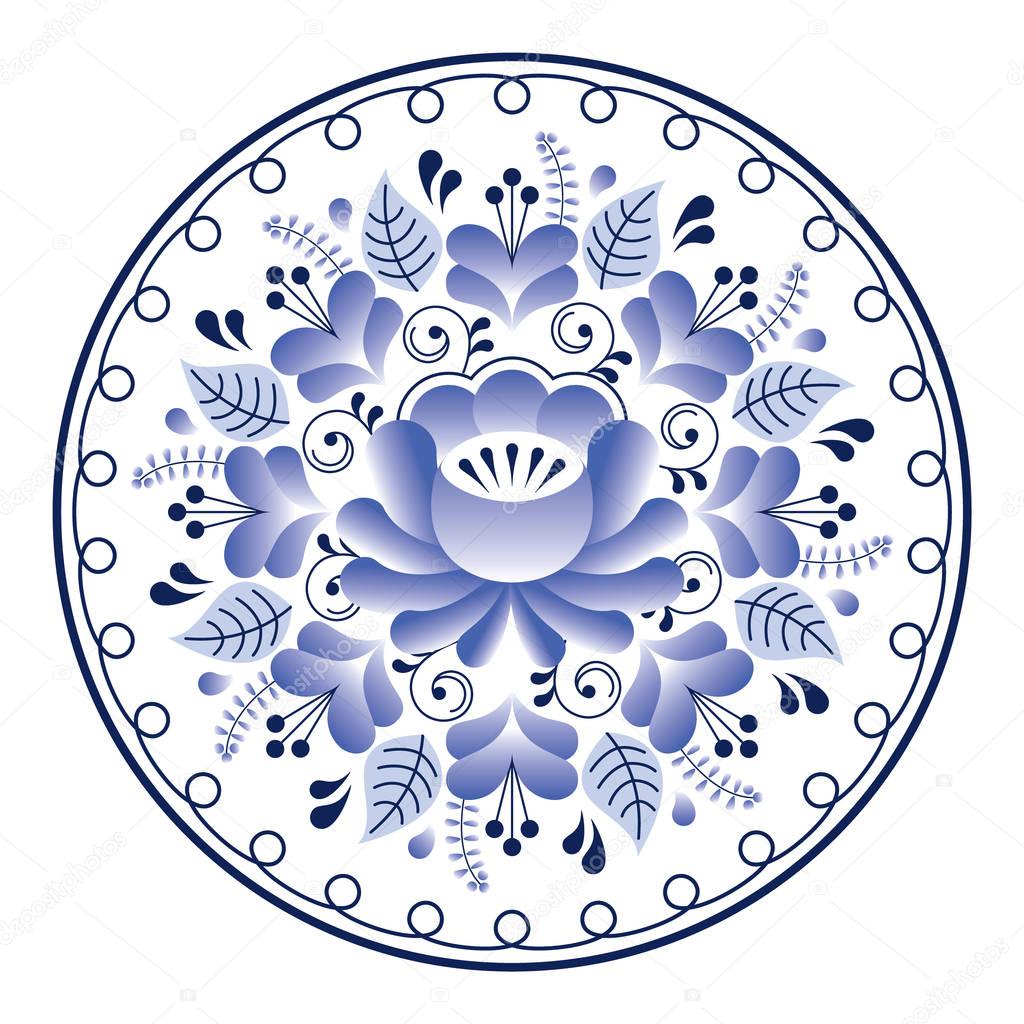  Russian folk art pattern - Gzhel ceramics style, blue floral design 