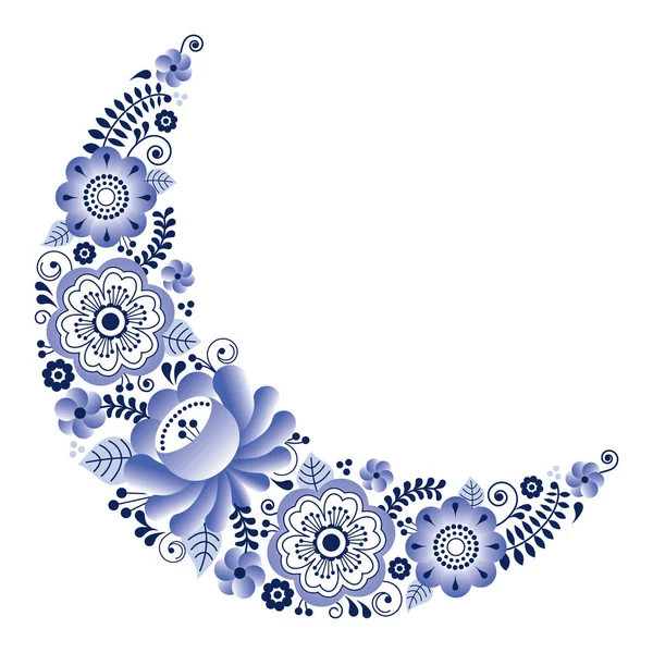Russische keramiek Gzhel patroon - floral maan vorm ontwerp — Stockvector