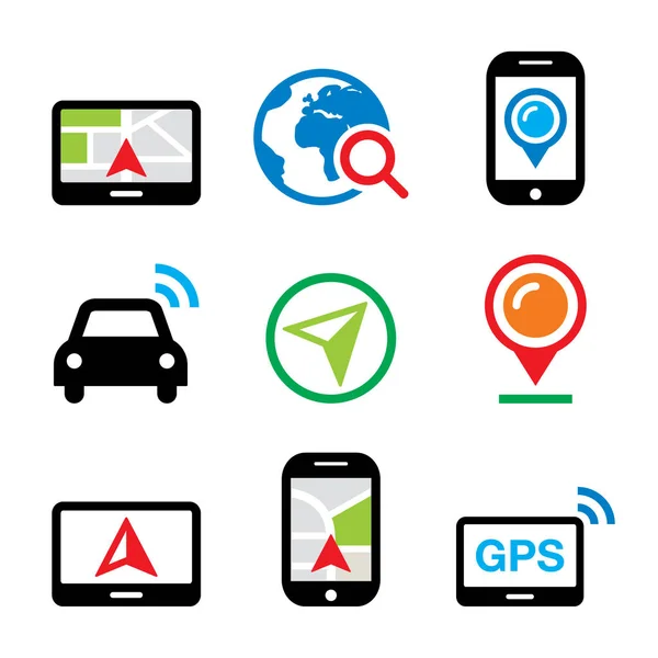 GPS, navigace do auta, cestovní vektorové ikony nastavit — Stockový vektor