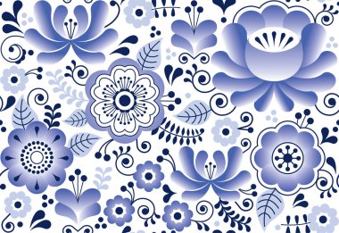 Gzhel seamless modeli, Rus Halk sanat tasarım, retro seramik stil