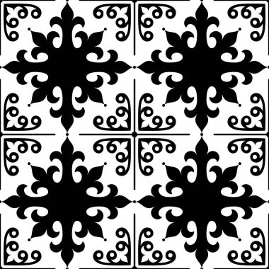 İspanyolca desen fayans, Fas ve Portekizce siyah beyaz - Azulejo sorunsuz tasarım döşeme
