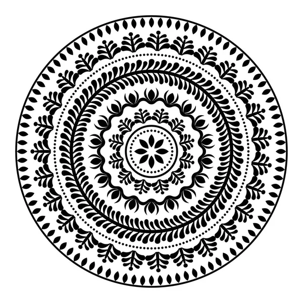 Modello rotondo popolare, mandala nero hippie, ornamento in stile boho — Vettoriale Stock