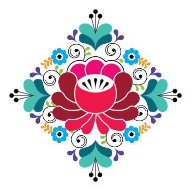 Rus Halk tasarım - çiçek desenli, renkli kare kompozisyon