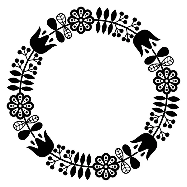 Fiński inspirowane okrągłe sztuki ludowej - czarny wzór, Nordic, skandynawskim stylu — Wektor stockowy