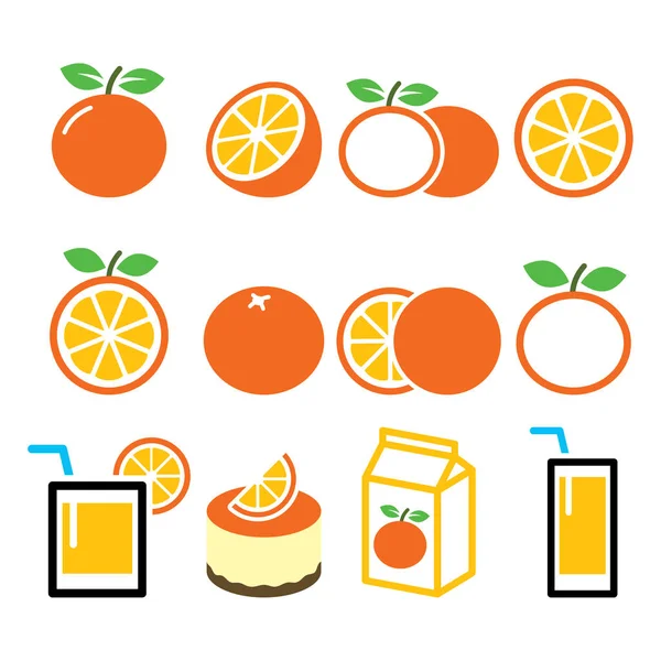 Conjunto de iconos naranja - alimentos, diseños de vectores de concepto de naturaleza — Vector de stock