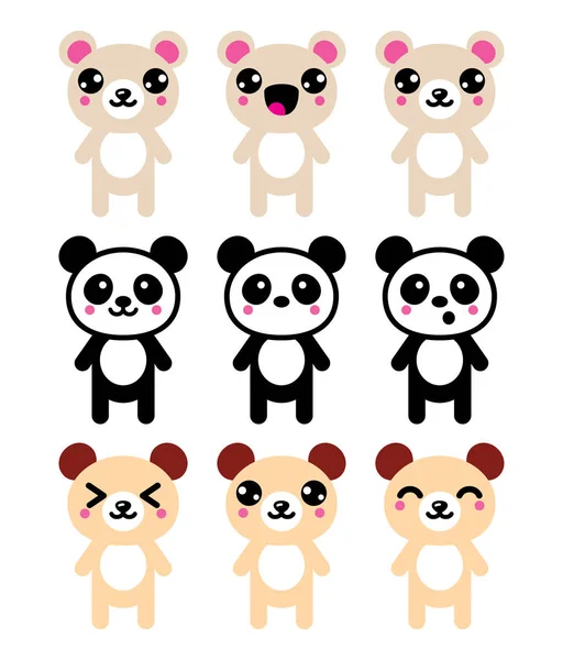 Ensemble d'icônes d'ours Kawaii, design mignon d'ours panda — Image vectorielle