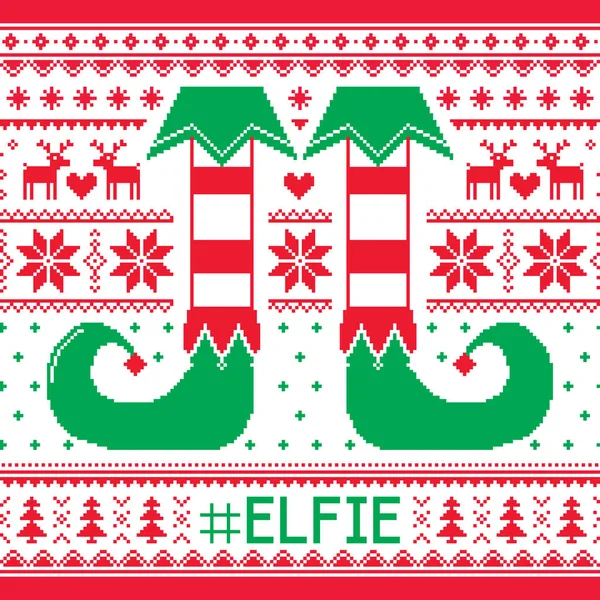 #Elfie, Elfie Christmas Seamless Pattern, Ugly Jumper Decoration With Elf Legs — Stock Vector