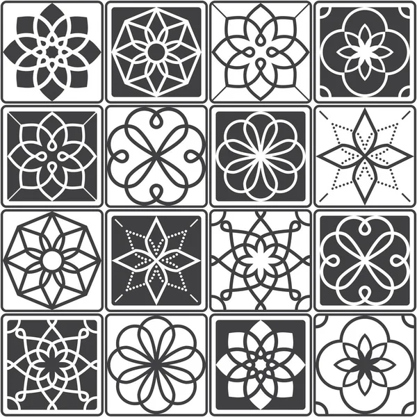 Design de carreaux azulejo portugais, collection de motifs géométriques sans couture en gris foncé — Image vectorielle