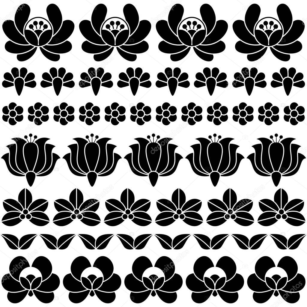 Seamless Hungarian black folk art pattern - floral Kalocsai embroidery 