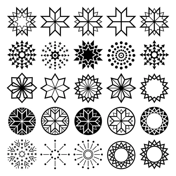 Geometriska stjärna former samling, lineart abstrakt stjärnor ikoner set — Stock vektor