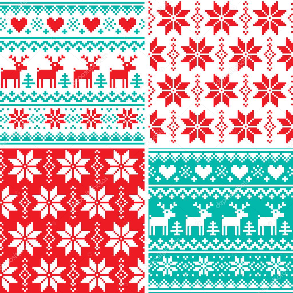 Winter pattern set, Christmas seamless design collection, ugly Xmas jumper style