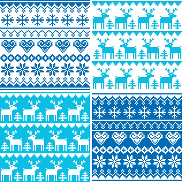 Patrón de invierno colección de punto de cruz, conjunto de diseño sin costuras de invierno, feo estilo jersey de Navidad — Vector de stock