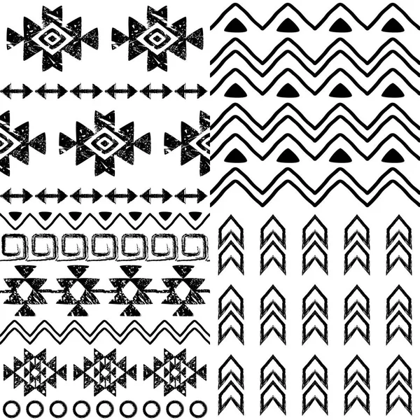 Collezione modello tribale, set di sfondo azteco, disegno Navajo in nero su bianco — Vettoriale Stock