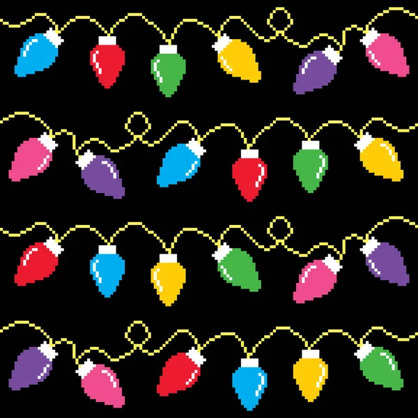 Luces de Navidad patrón de punto de cruz, pixel decoración de Navidad — Vector de stock