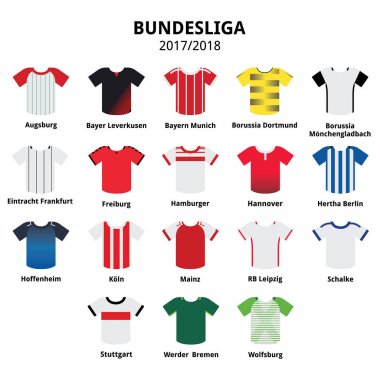Bundesliga jerseys 2016 - 2017, German football league icons  clipart
