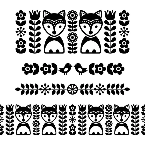 스 칸디 나 비아 민속 예술 패턴-검은색 긴 스트라이프, 완벽 한 배경, 핀란드어 영감, 북유럽 스타일 — 스톡 벡터