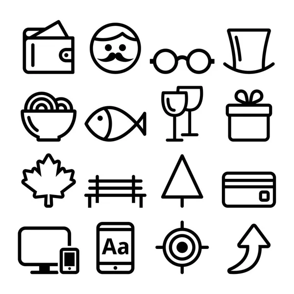 Conjunto de ícones da Web line, coleção de ícones de design plano de navegação do site - loja online, parque, cavalheiro — Vetor de Stock
