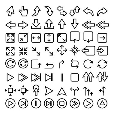 Oklar satır Icons set, ok grafik öğeleri - oyun, yön, Web sitesi, büyük paket mobil uygulaması