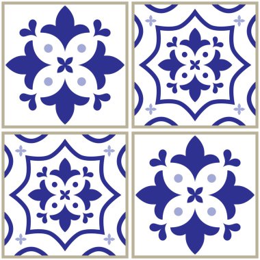 Çini deseni, İspanyolca veya Portekizce kiremit mavi arka plan, geometrik desenler