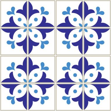Azulejos desen - Portekizce lacivert tasarım, sorunsuz vektör mavi arka plan, vintage mozaik set döşer