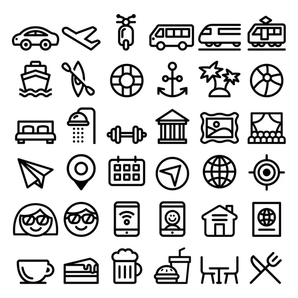 Набор векторных иконок путешествия, транспорт, праздники, развлечения минималистский дизайн - большой пакет — стоковый вектор