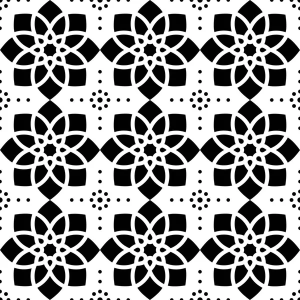 Patrón geométrico sin costura, estilo de ornamento abstracto, diseño de azulejos en blanco y negro — Archivo Imágenes Vectoriales