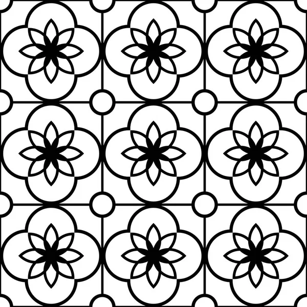 Geometrische naadloze patroon, abstract ornament stijl, betegeld ontwerp in zwart-wit — Stockvector