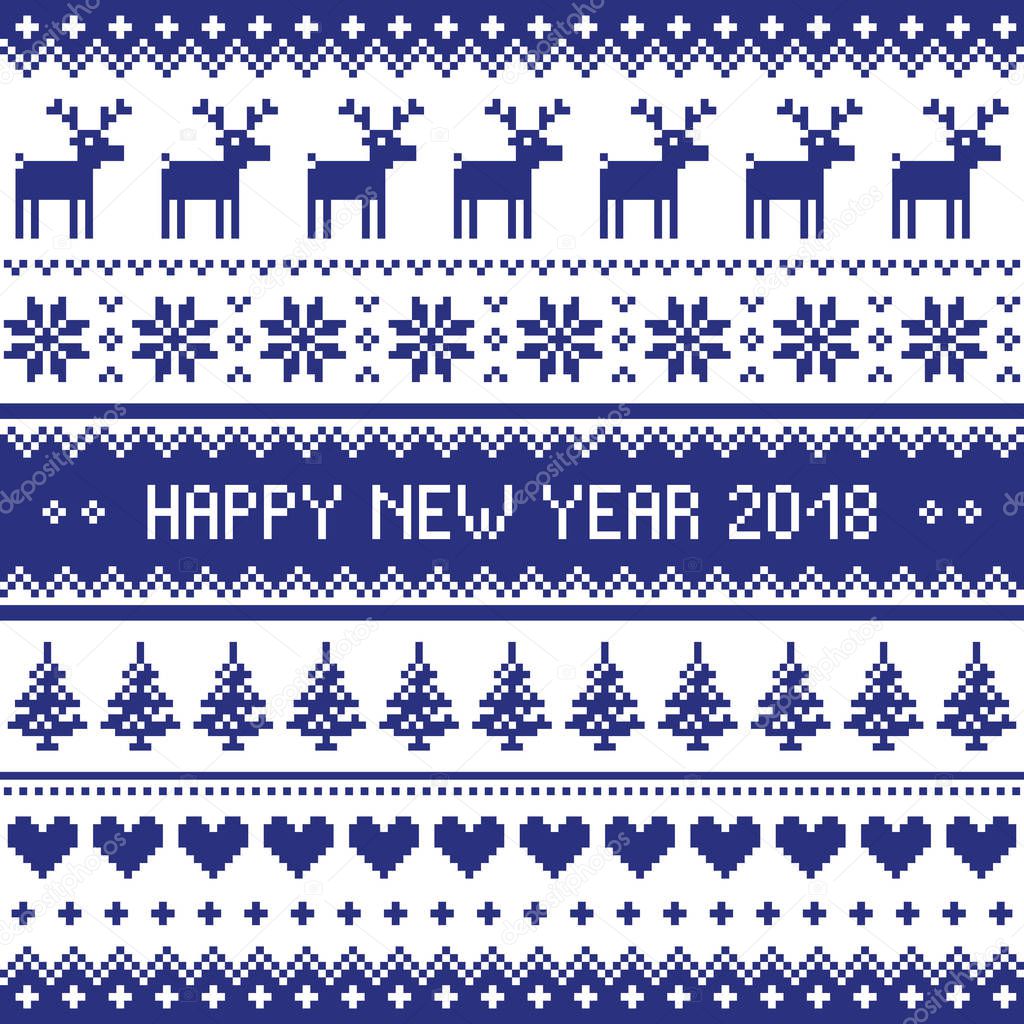 Happy New Year 2018 - Scandinavian cross stitch pattern - ugly Christmas pattern style