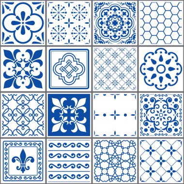 Portekizce çini deseni, Lizbon sorunsuz çivit mavi çinileri, Azulejos vintage geometrik Seramik tasarım