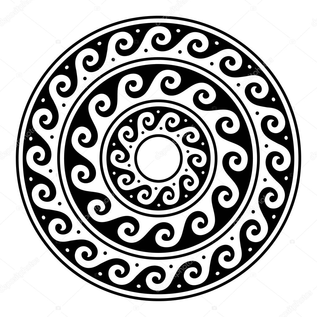 Greek vector mandala, Ancient round meander art in circle isolated on white 
