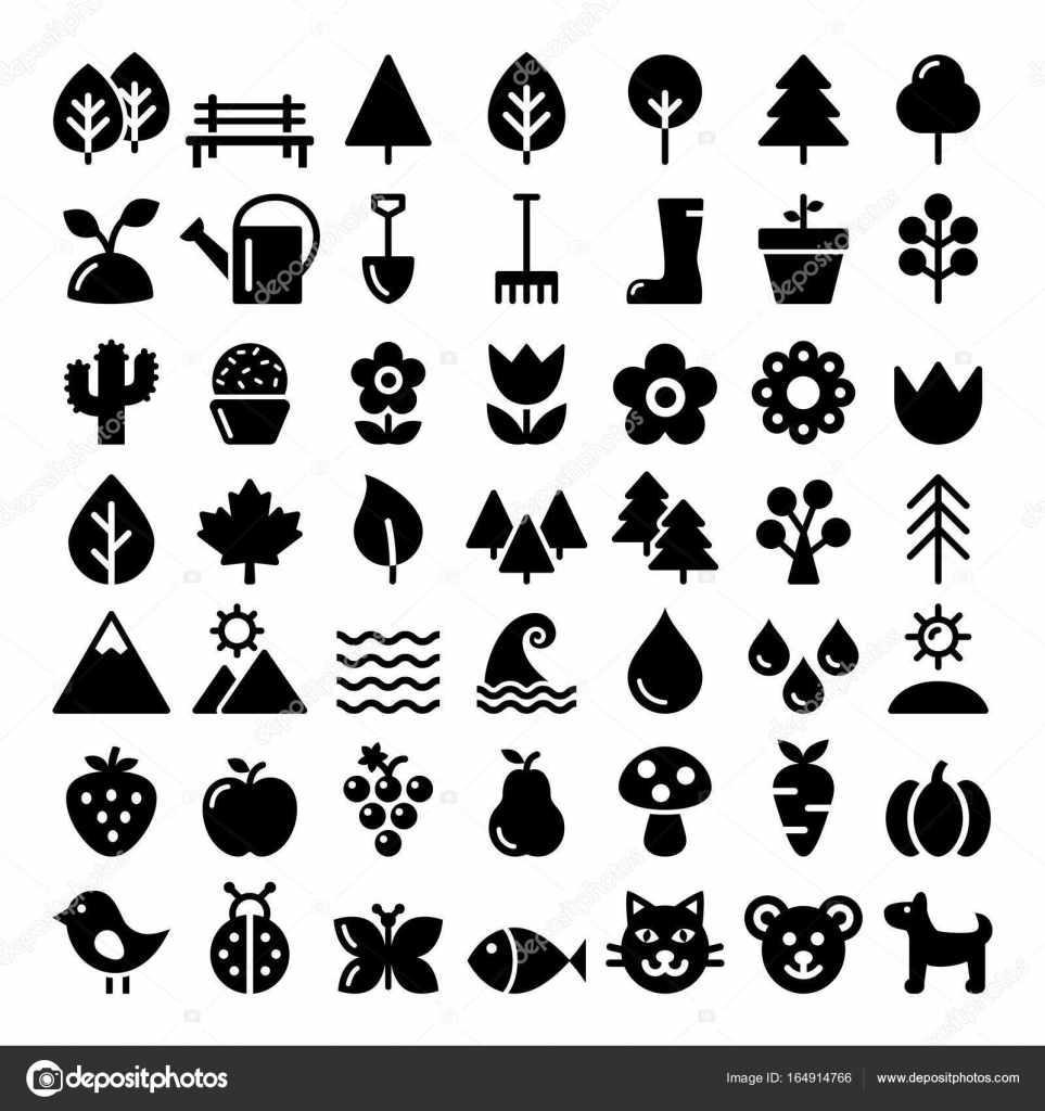 Nature Vector Icons Set, Park, Outdoors Animals, Ecology, Organic Food ...