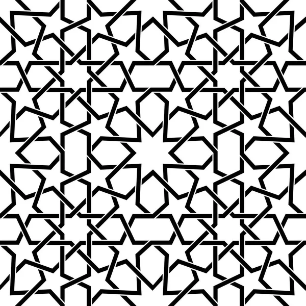 Azulejos marroquinos padrão vetorial, projeto sem costura mourisco em preto, telhas abstratas geométricas — Vetor de Stock