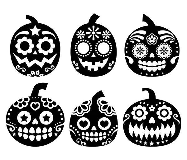 Halloween desgin vetor de abóbora - estilo crânio açúcar mexicano, Dia de los Muertos decoração — Vetor de Stock