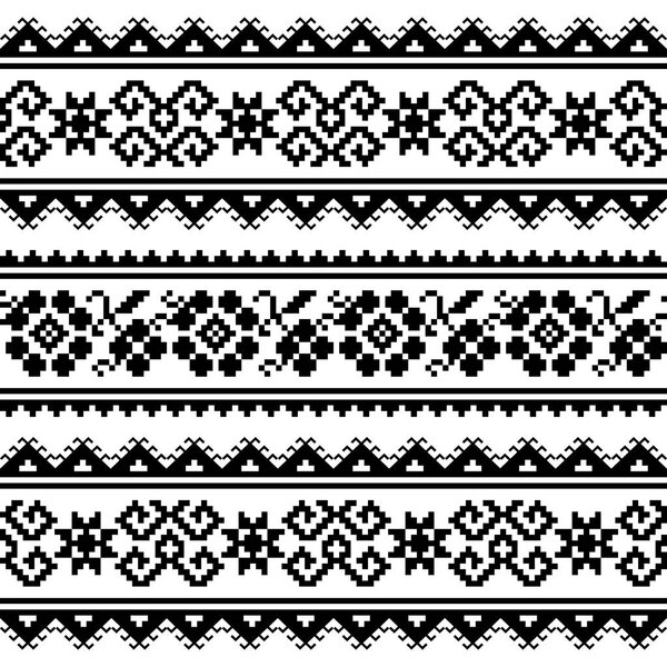 Ukrainian or Belarusian folk art embroidery pattern or print in black and white