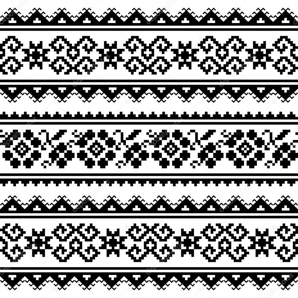 Ukrainian or Belarusian folk art embroidery pattern or print in black and white